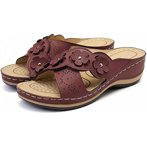 Floral Casual Wedge Sandals In Brown - Picture 2 of 5